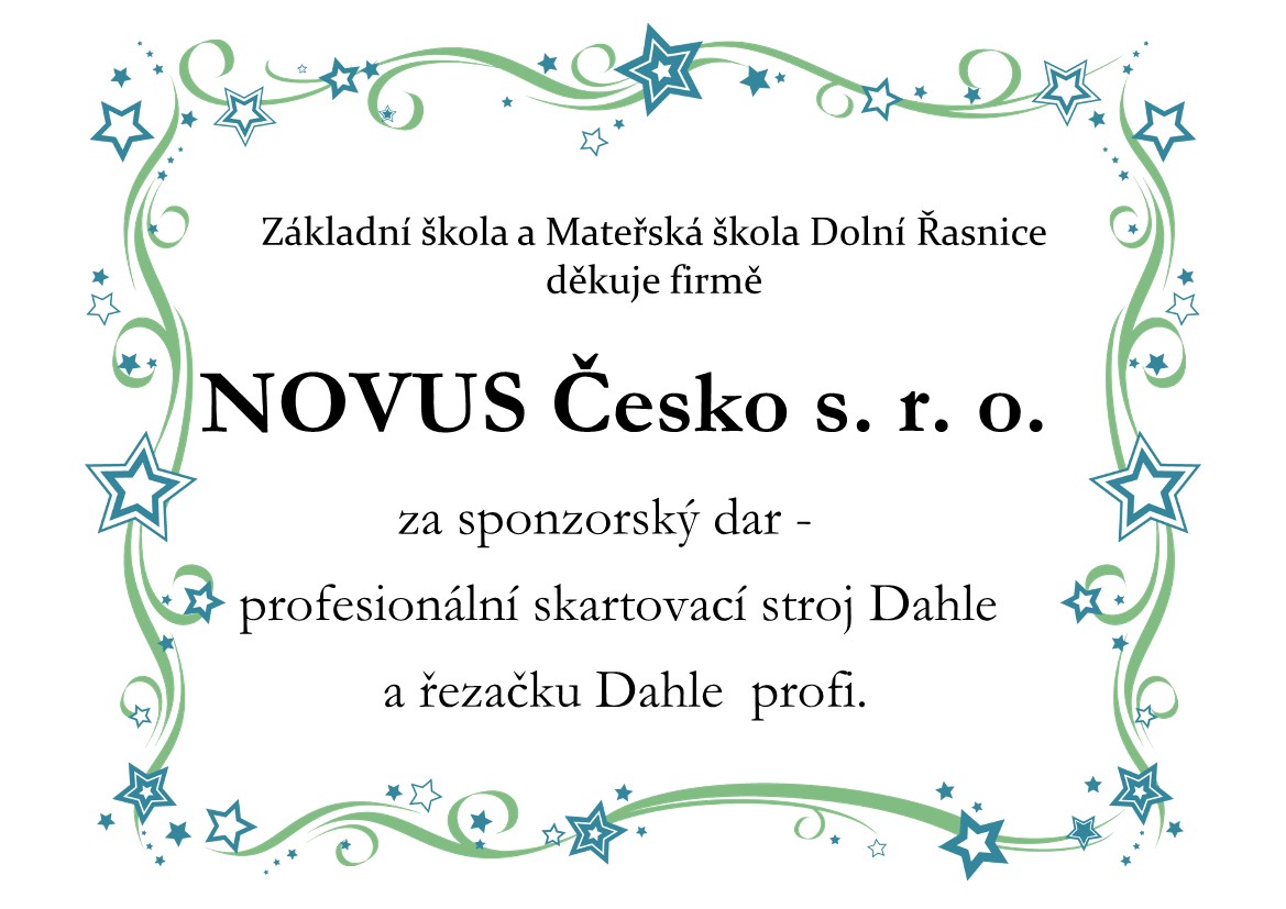 ZŠ a MŠ Dolní Řasnice děkuje firmě NOVUS Česko, s.r.o.